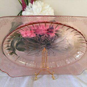 Vintage Pink Jeannette Glass Floral Poinsettia Depression Glass Platter – Elegan